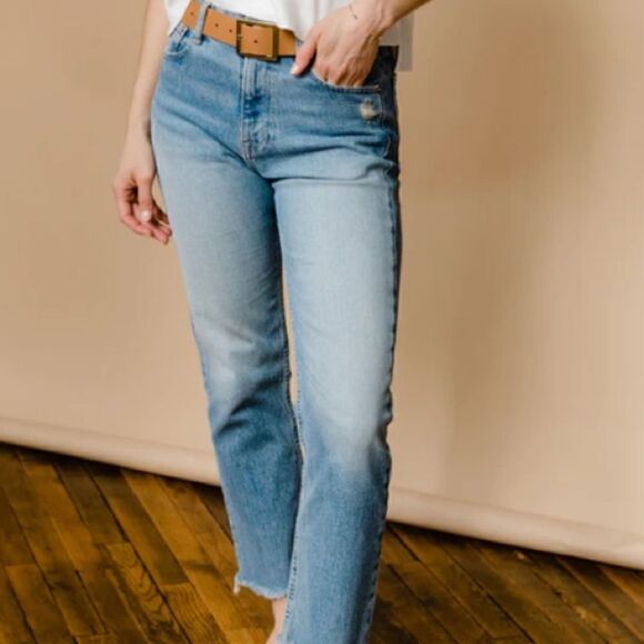 Women’s ABLE the straight jean size 32 raw hem sold out high rise waist - Picture 13 of 13